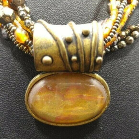 Chico's Seed Bead Multi Strand Pendant Necklace, Autumn Tones, 8 Strands, 20 In - Picture 11 of 12